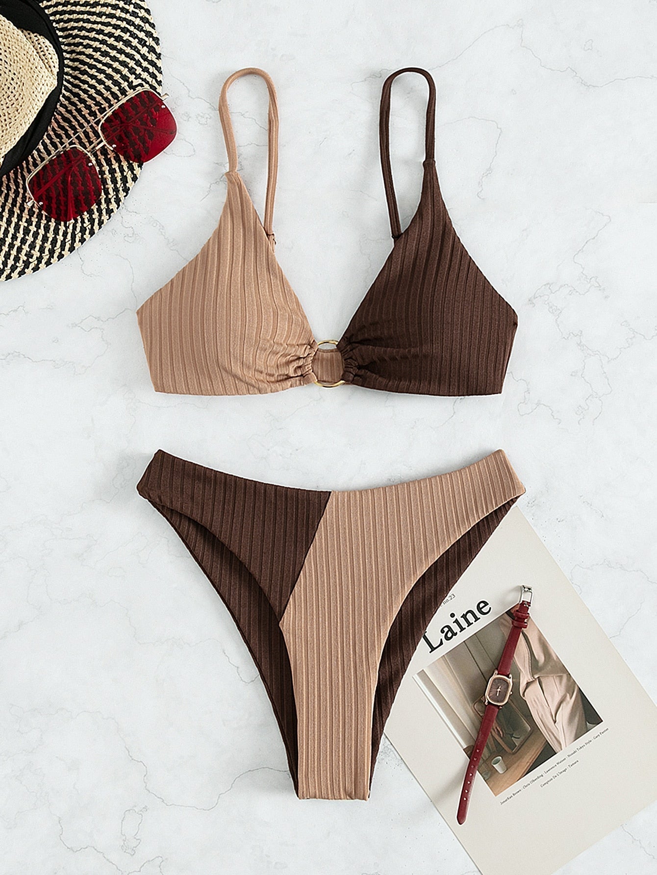 Natalie | Ribbed Two Tone High Leg Bikini
