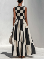 Ardenne | Plaid and Stripe Panelled Sleeveless Maxi Dress