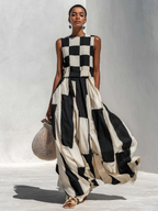 Ardenne | Plaid and Stripe Panelled Sleeveless Maxi Dress