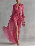 Gloria Maxi Chiffon Dress with V-Neck