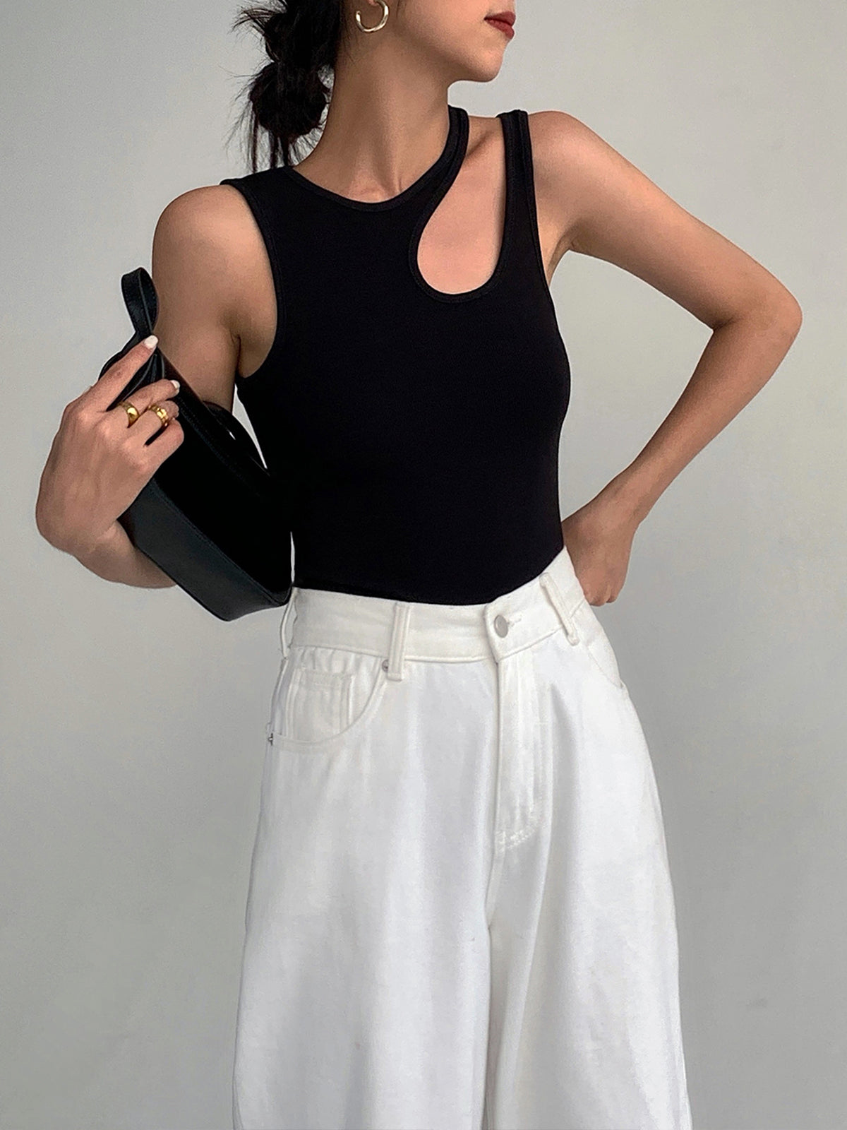 Semi-Sheer Cutout Tank Top