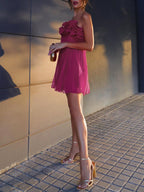 Mesh Rosette Tube Pleat Short Dress