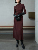 Bodycon Asymmetrical Neck Long Sleeve Ruched Maxi Dress