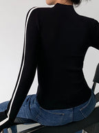 Round Neck Contrast Trim Slim Knit Top