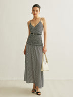 Shirred V-Neck Sleeveless Pleated Dress