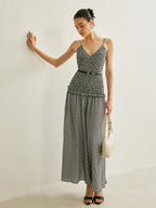 Shirred V-Neck Sleeveless Pleated Dress