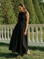 Backless Pleated Sleeveless Long Dress