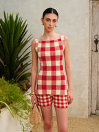 Checkerboard Sleeveless Knit Shorts Set