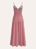 Shirred V-Neck Sleeveless Pleated Dress