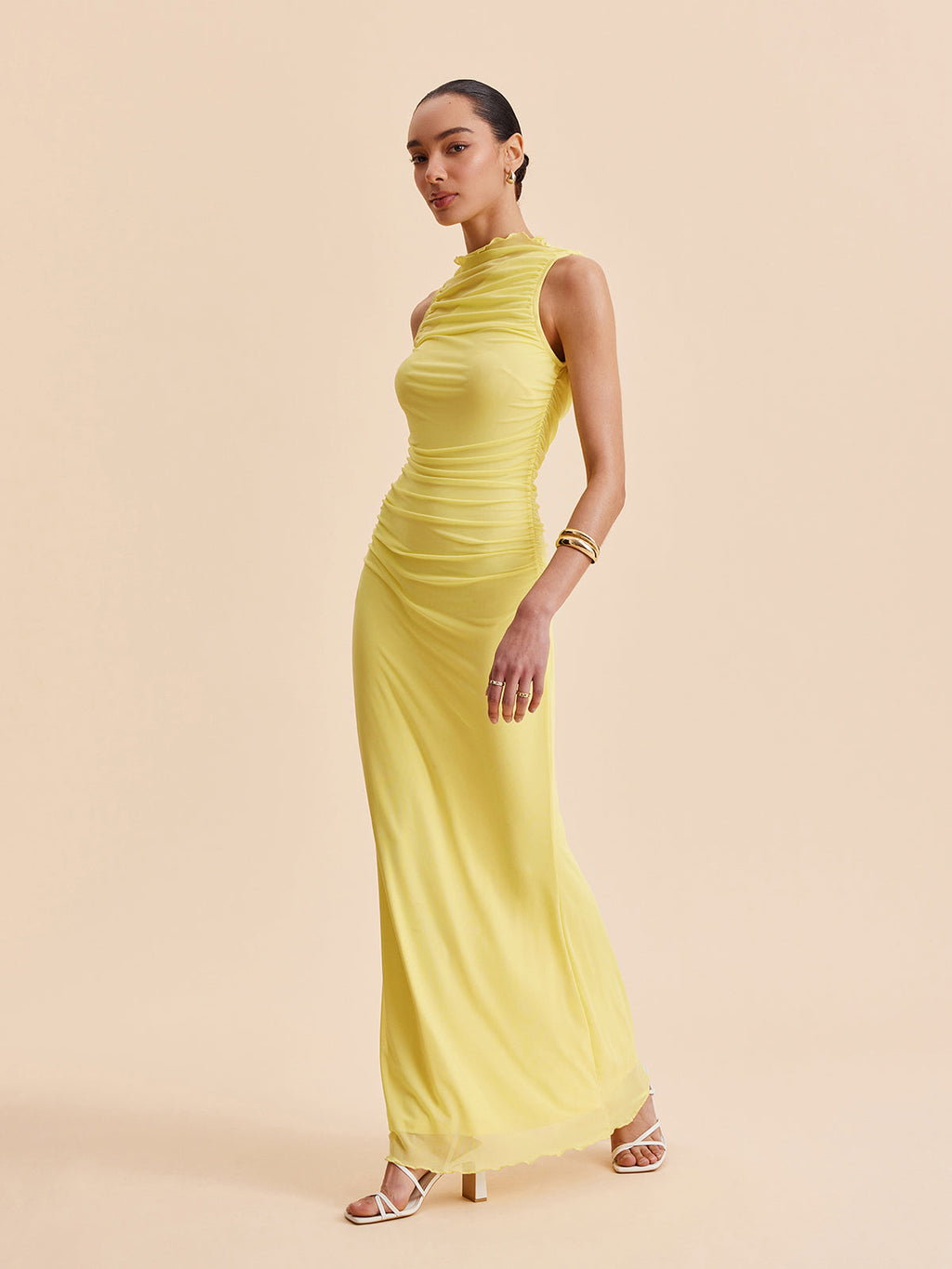 Mesh Ruched Sleeveless Dress