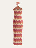 Color Block Halter Knotted Split Sweater Dress