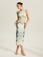 Floral Print Sleeveless Mesh Dress