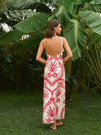 Backless Tropical Print Cami Dress