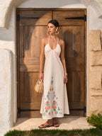 Floral Print Backless Halter Dress