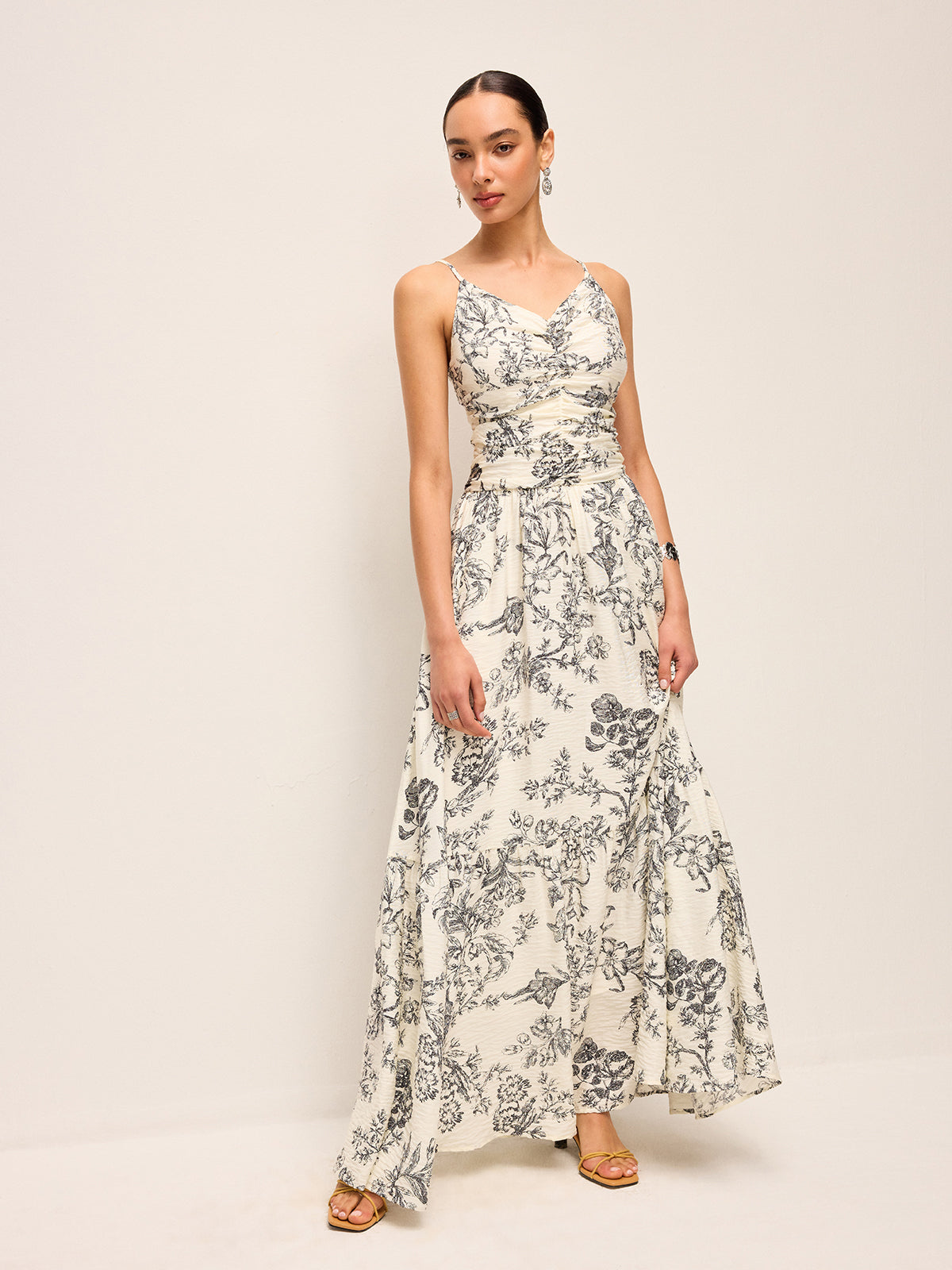 Floral Print Ruched Cami Dress