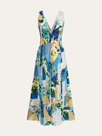 Lemonade Print Lace Trim Long Dress