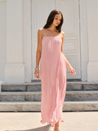 Spaghetti-Strapped Vertical-Pleated Maxi Dress