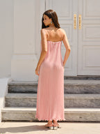 Spaghetti-Strapped Vertical-Pleated Maxi Dress