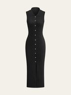 Ribbed Knit Button-Down Midi Dress