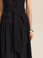 Button-Front Midi Dress with Belt