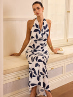 Semi-Sheer Halter Neck Backless Maxi Dress