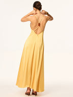 Crisscross Strap Backless Satin Maxi Dress