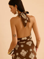 Floral Print Pocketed Halter Neck Maxi Dress