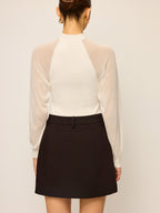 Sheer-Sleeved Cotton Knit Top
