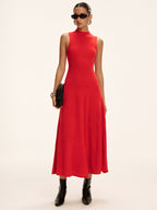 Sleeveless Mock Neck Wool Blend Maxi Sweater Dress