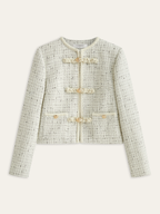 Metal Detail Knot Button Tweed Jacket