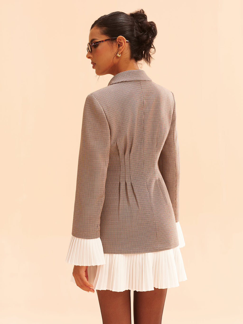 Pleated Hem Panel Houndstooth Blazer Dress