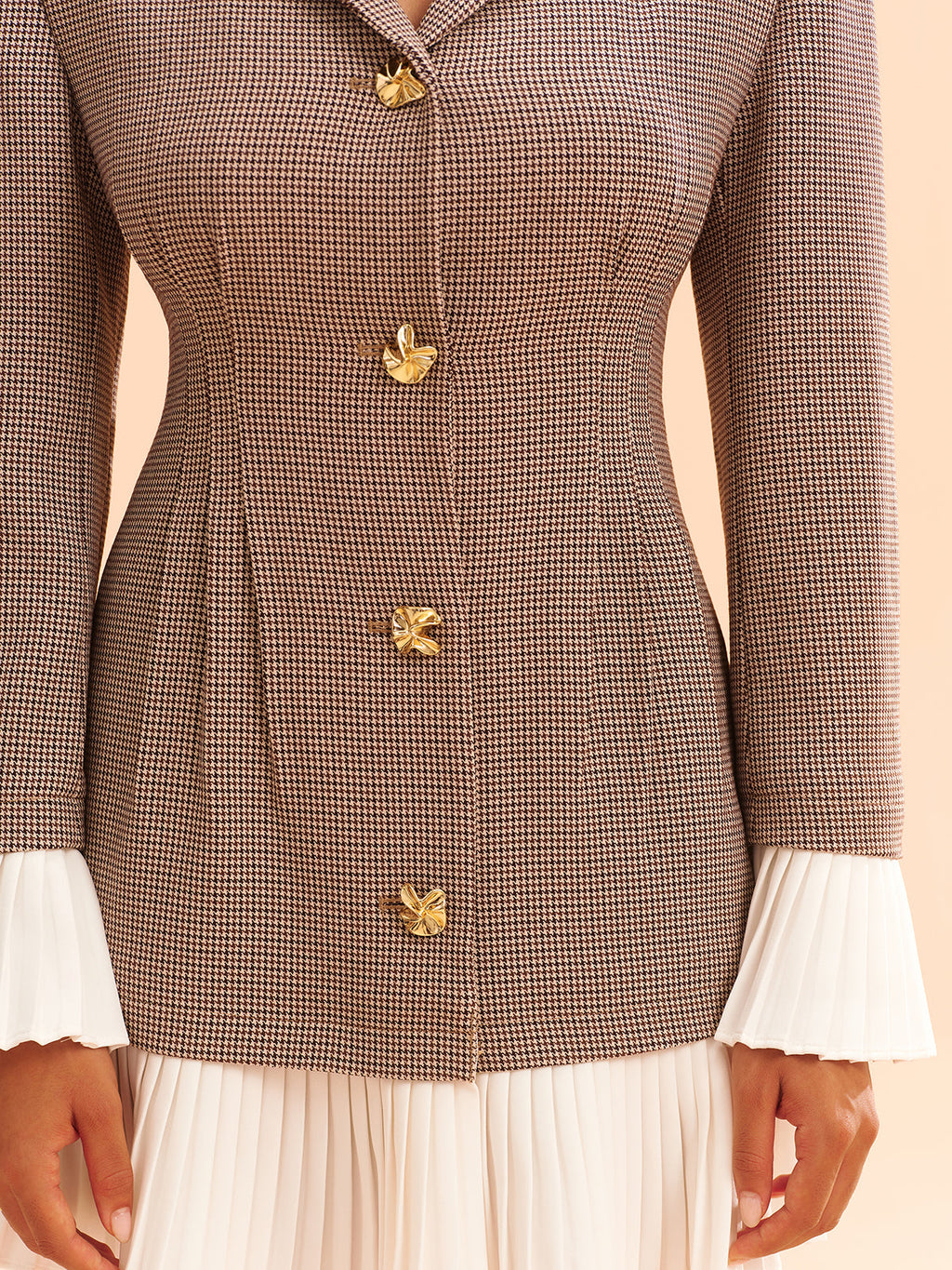 Pleated Hem Panel Houndstooth Blazer Dress