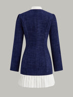 Pleated Hem Bow Neckline Tweed Mini Dress