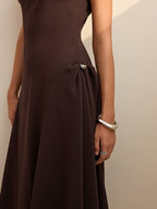 Asymmetrical Neck Cap Sleeve Maxi Dress
