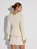 Contrast Trim Ruffled Sweater