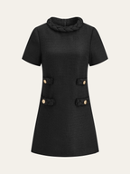 Tweed Braided Rope Collar Short Sleeve Dress
