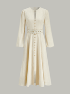 Button Front Belted Midi Dress