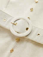 Button Front Belted Midi Dress