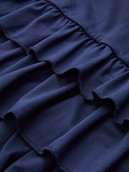Long Sleeve Ruched Waist Layered Ruffle Dress