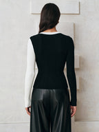 Asymmetric Color-Block Ribbed Sweater