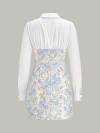Shirt Collar Floral Jacquard Mini Dress