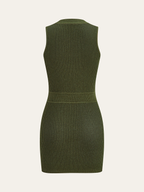 Sleeveless Textured Buttoned Fitted Sweater Dress