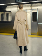 Cotton-Blend Double-Breasted Belted Long Trench Coat