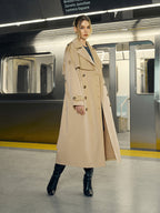 Cotton-Blend Double-Breasted Belted Long Trench Coat
