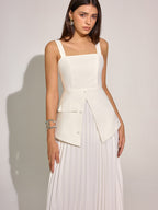 Square Neck Vest Panel Pleated Maxi Dress