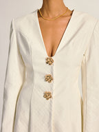 Floral Metal Button Faux Leather Mini Dress