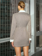 Contrast Collar & Cuff Houndstooth Mini Dress