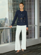 Metal Button Belted Tweed Jacket