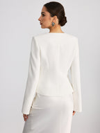 Button Front Flared Cuff Fitted Blazer