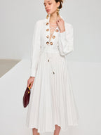 Lace-Up Pleated Midi Dress